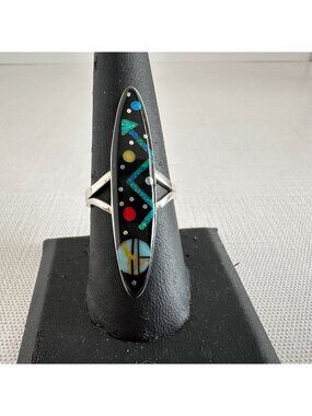 Zuni Sterling Silver Galaxy Mosaic Inlay Ring Size 8.5